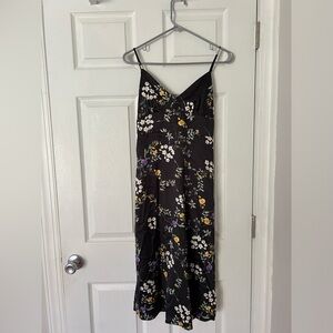 Midi Floral Black Satin Dress